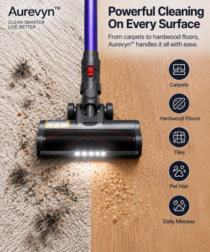 Aurevyn™ V12 Pro Cordless Vacuum Cleaner – Powerful LED Stick Vacuum for Pet Hair, Dust & Hardwood Floors