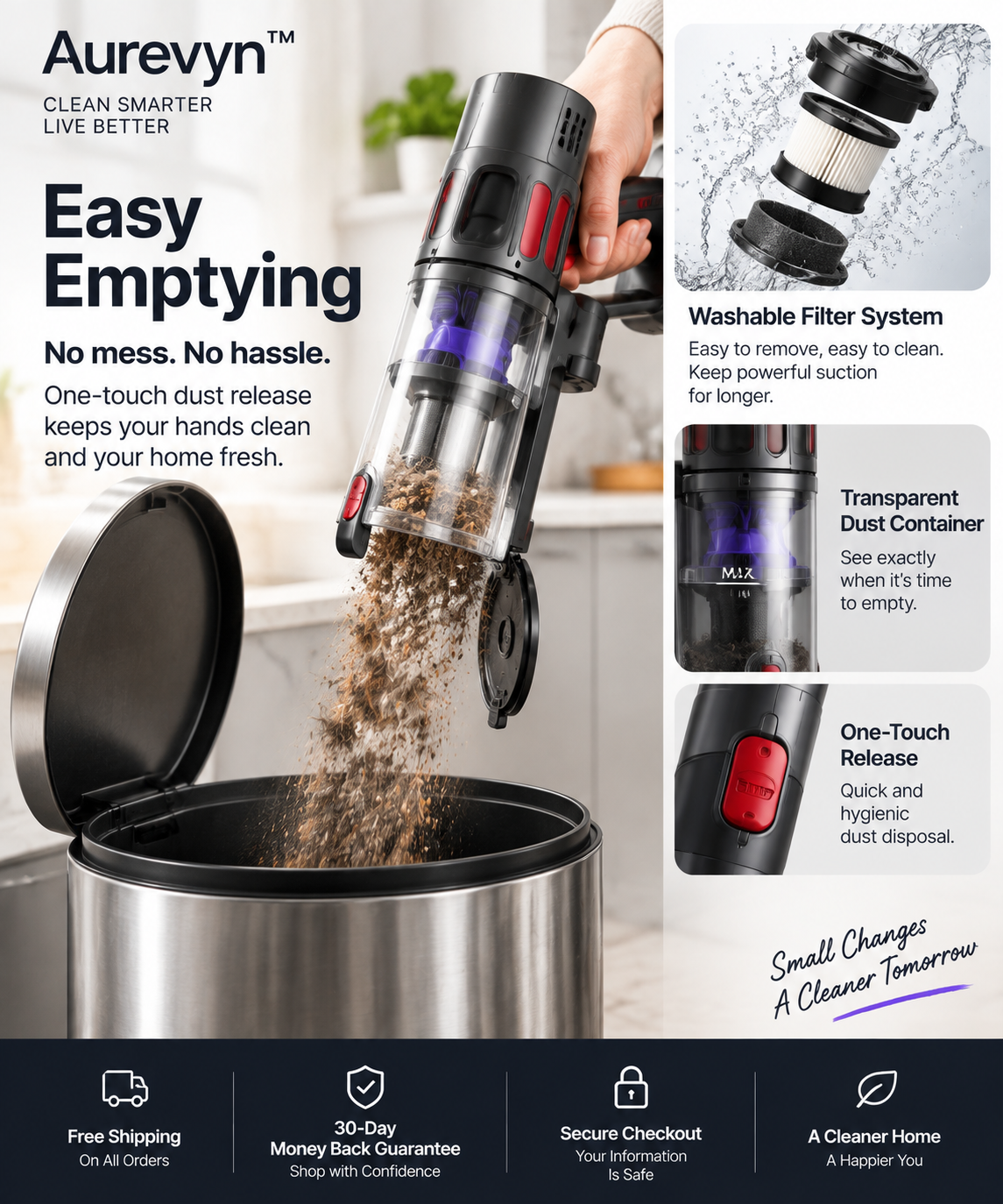 Aurevyn™ V12 Pro Cordless Vacuum Cleaner – Powerful LED Stick Vacuum for Pet Hair, Dust & Hardwood Floors