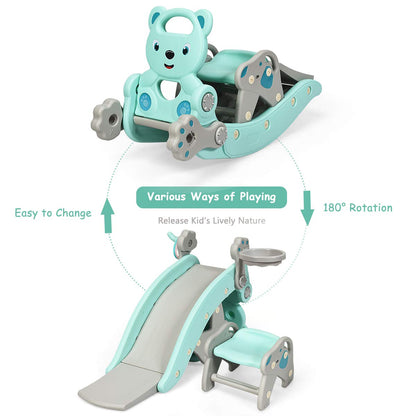 TumbleNest™ 5-in-1 Toddler Slide & Climber Playset – Foldable Indoor & Outdoor Playground with Basketball Hoop, Ring Toss & Detachable Stool